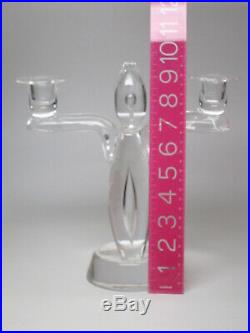 Rare Vtg Pair STEUBEN Glass Candelabra Candle Stick Mid Century Modern Signed