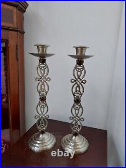 Rare art's and crafts candlesticks plated on brass. Vintage antique candlesticks