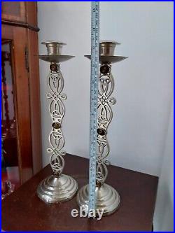 Rare art's and crafts candlesticks plated on brass. Vintage antique candlesticks