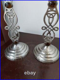 Rare art's and crafts candlesticks plated on brass. Vintage antique candlesticks