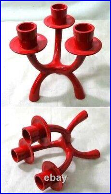 Red Iron Construction 3 Pcs Candlestick Decorative Home Office Gift Items