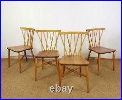 Refinished Set of 4 Vintage Mid Century Ercol 376 Lattice Candlestick Chairs