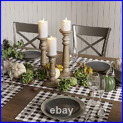 Rustic Pillar Candle Holder Stands, Tall Wood Candlestick Centerpieces for Table
