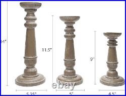Rustic Pillar Candle Holder Stands, Tall Wood Candlestick Centerpieces for Table
