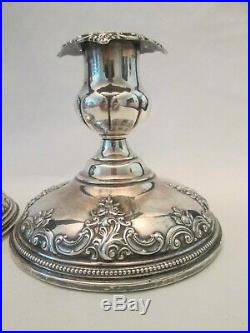 SET 2 CANDLESTICKS! Vintage WALLACE STERLING 925 Silver GRAND BAROQUE pat LOVELY