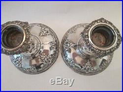 SET 2 CANDLESTICKS! Vintage WALLACE STERLING 925 Silver GRAND BAROQUE pat LOVELY