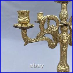 STUNNING FIVE ARM FRENCH VINTAGE BRASS CANDELABRA 1,9kg (LOT 6011)