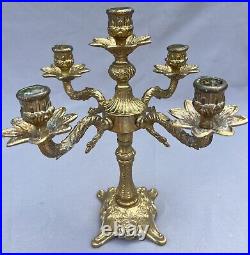 STUNNING FIVE ARM FRENCH VINTAGE BRASS CANDELABRA 2,2kg (LOT 6014)