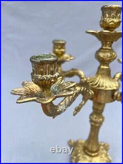 STUNNING FIVE ARM FRENCH VINTAGE BRASS CANDELABRA 2,2kg (LOT 6014)