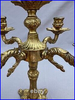 STUNNING FIVE ARM FRENCH VINTAGE BRASS CANDELABRA 2,2kg (LOT 6014)