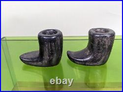 Santa Clara Pueblo Black Boot Candlesticks Pottery Candle Sticks Vintage