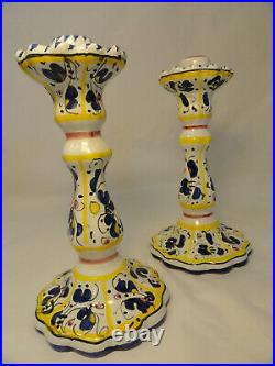 Set Of 2 Candlesticks Vintage Sberna DERUTA Italy Handpainted Pottery Signed A4