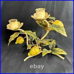 Set Of 2 VTG Neiman Marcus Painted Tole Toleware LEMON TREE Candle Holders ITALY