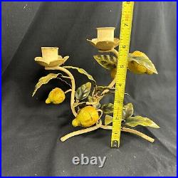 Set Of 2 VTG Neiman Marcus Painted Tole Toleware LEMON TREE Candle Holders ITALY