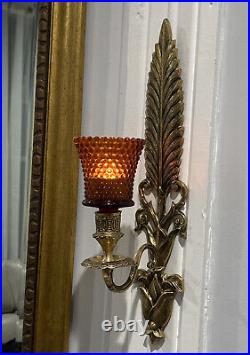 Set Of 2 Vintage Lacquered Brass Forever Lovely & Beautiful Wall Scones 15 Tall