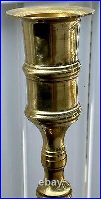 Set Of 2 Vintage Solid Brass Floor Altar Candle Stick Holders Pillars 38 & 32