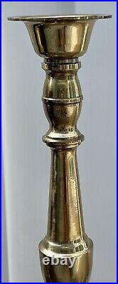 Set Of 2 Vintage Solid Brass Floor Altar Candle Stick Holders Pillars 38 & 32