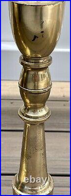 Set Of 2 Vintage Solid Brass Floor Altar Candle Stick Holders Pillars 38 & 32