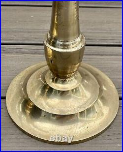 Set Of 2 Vintage Solid Brass Floor Altar Candle Stick Holders Pillars 38 & 32