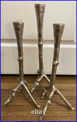 Set Of 3 Cast Aluminum Taper Candle Stick Holders Tree Branch Twig 17 And 14.5