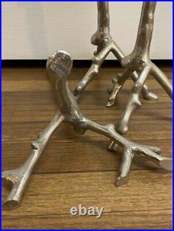 Set Of 3 Cast Aluminum Taper Candle Stick Holders Tree Branch Twig 17 And 14.5