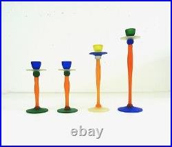 Set Of 4 Italian Vintage Memphis Age Postmodern Glass Candlesticks Holders 80s