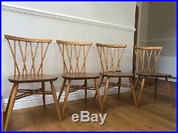 Set Of 4 Mid Century Ercol Candlestick Chairs, Vintage, Retro