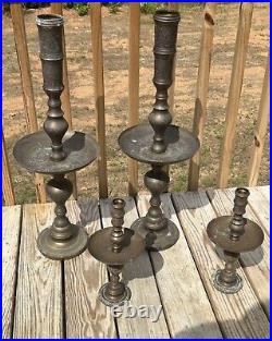 Set Of 4 Vintage Tall Engraved Brass Candlestick Candle Holders Temple Altar