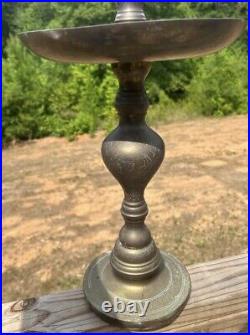 Set Of 4 Vintage Tall Engraved Brass Candlestick Candle Holders Temple Altar