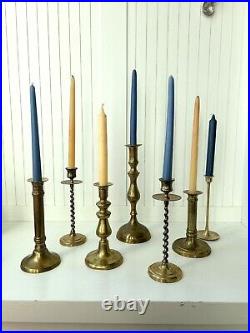 Set Of 6 Vintage Brass Candlestick Holders Made In India