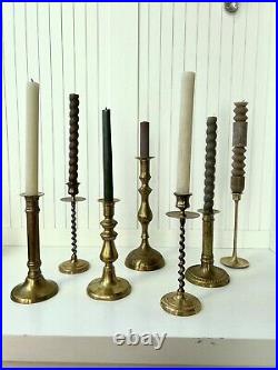 Set Of 6 Vintage Brass Candlestick Holders Made In India