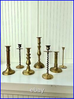 Set Of 6 Vintage Brass Candlestick Holders Made In India