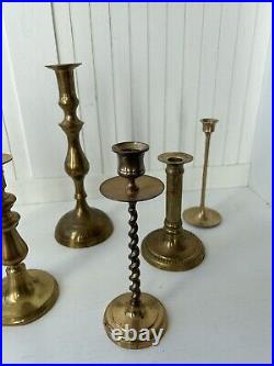 Set Of 6 Vintage Brass Candlestick Holders Made In India