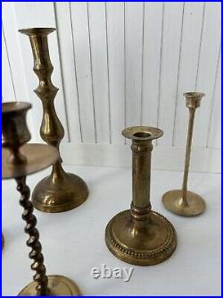 Set Of 6 Vintage Brass Candlestick Holders Made In India