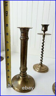 Set Of 6 Vintage Brass Candlestick Holders Made In India