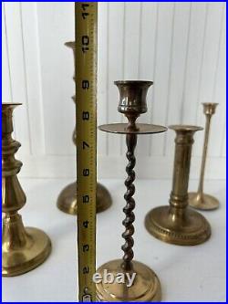 Set Of 6 Vintage Brass Candlestick Holders Made In India