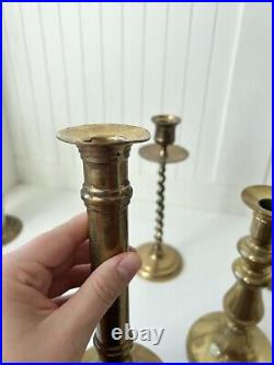 Set Of 6 Vintage Brass Candlestick Holders Made In India