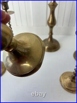 Set Of 6 Vintage Brass Candlestick Holders Made In India