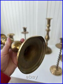 Set Of 6 Vintage Brass Candlestick Holders Made In India