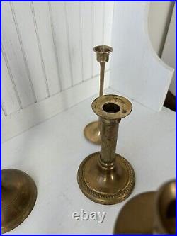 Set Of 6 Vintage Brass Candlestick Holders Made In India