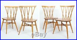 Set Of Four Vintage 1960s Blonde Ercol Candlestick Lattice Windsor Chairs