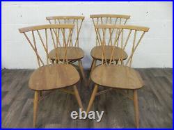 Set Of Four Vintage Ercol Candlestick Dining Chairs Light Model 376