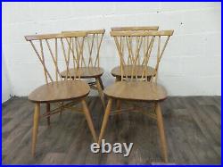 Set Of Four Vintage Ercol Candlestick Dining Chairs Light Model 376