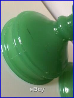 Set Pair Of 2 Vtg Vintage Fenton Jade Candlestick Holders Jadeite Green Glass