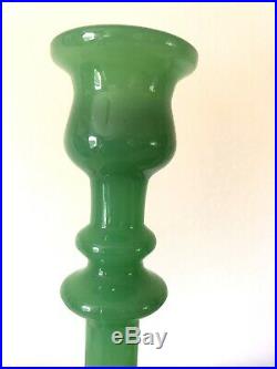 Set Pair Of 2 Vtg Vintage Fenton Jade Candlestick Holders Jadeite Green Glass