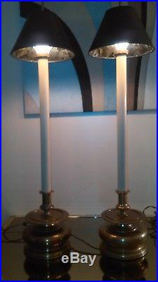 Set Vintage Hollywood Regency Chapman Brass Candle Stick Lamps /shades / Finials