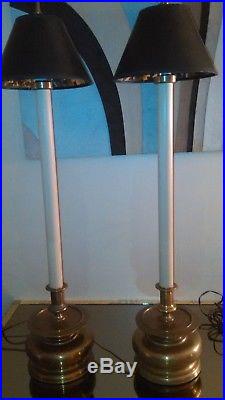 Set Vintage Hollywood Regency Chapman Brass Candle Stick Lamps /shades / Finials