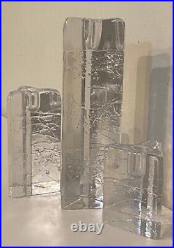 Set Vintage MCM Littala Arkipelago Glass Clear Candlesticks by Timo Sarpaneva