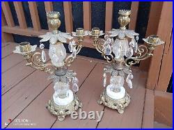 Set of 2 Beautiful L&L WMC Brass & Glass Vintage Candle Stick Holders