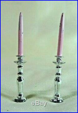Set of 2 Vintage 1960s Barbie Hostess Pink Candles in Silver Candlesticks